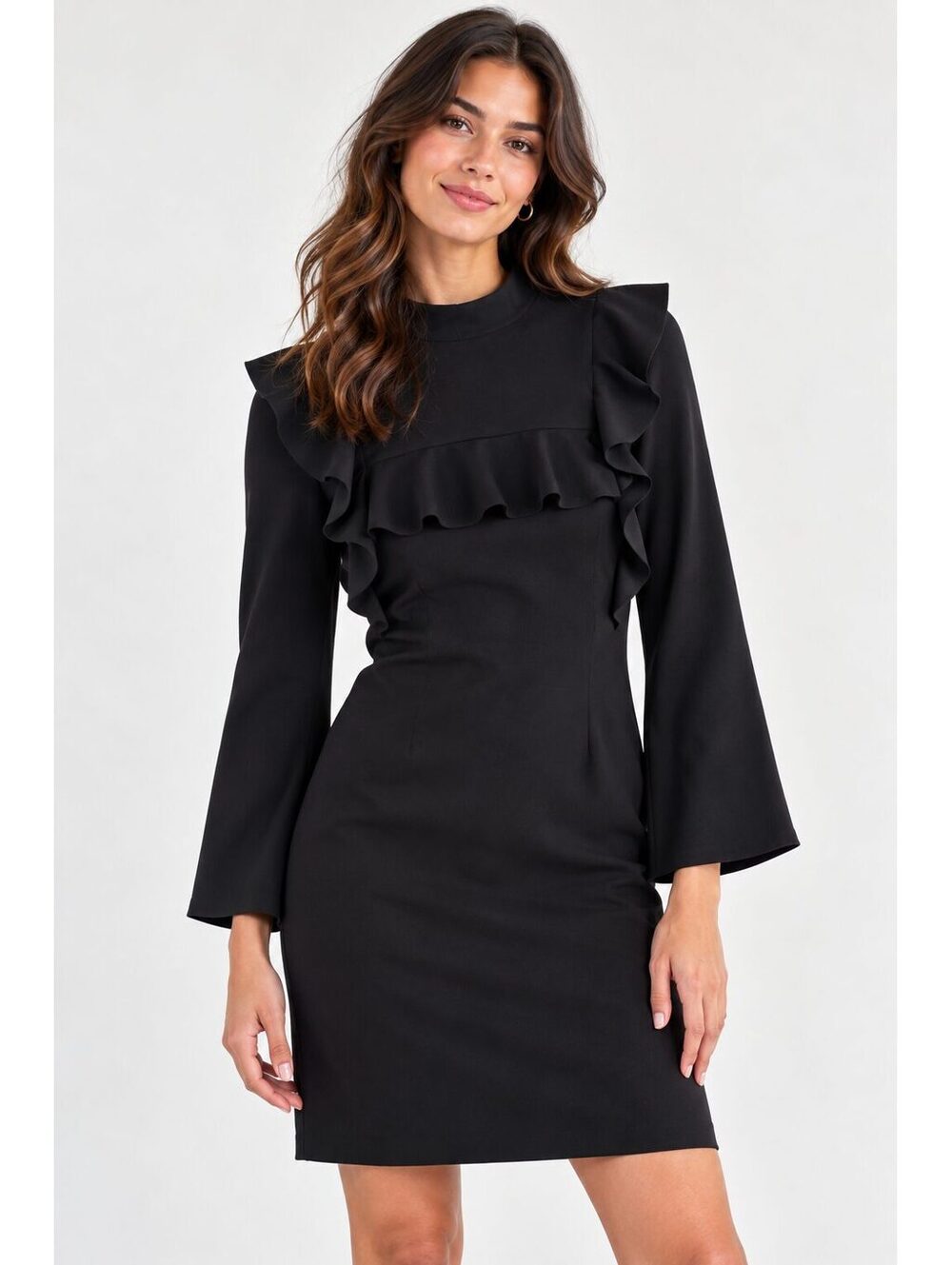 Banana Republic Black Ruffle Long Sleeve Sheath Dress Women's Size 2
